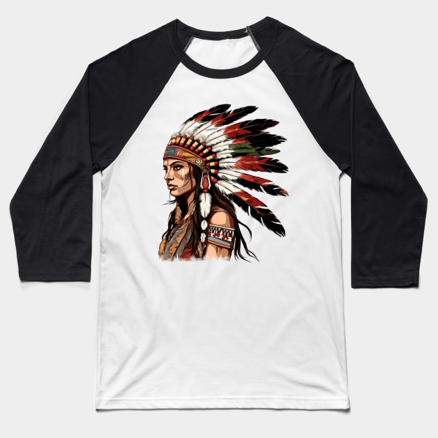 Native American Girl Baseball T-Shirt by Chromatic Fusion Studio